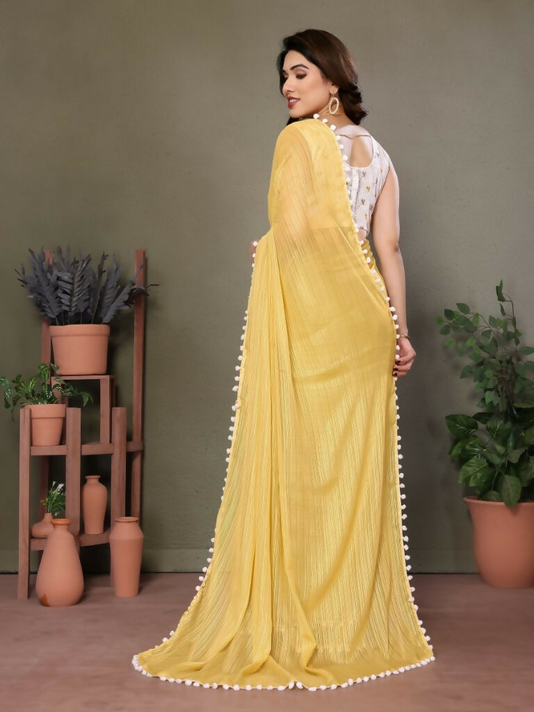 Designer Partywear Yellow Banglor Fancy Saree - Kanak | Grocsy
