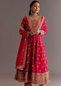 Teeya Creation Red Color Chinnon Silk Embroidery Work Gown | Grocsy