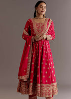 Teeya Creation Red Color Chinnon Silk Embroidery Work Gown | Grocsy