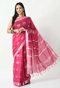Mominos Fashion Moeza Magenta All Over Buti Handloom Silk Saree with unstitched Blouse piece | Grocsy