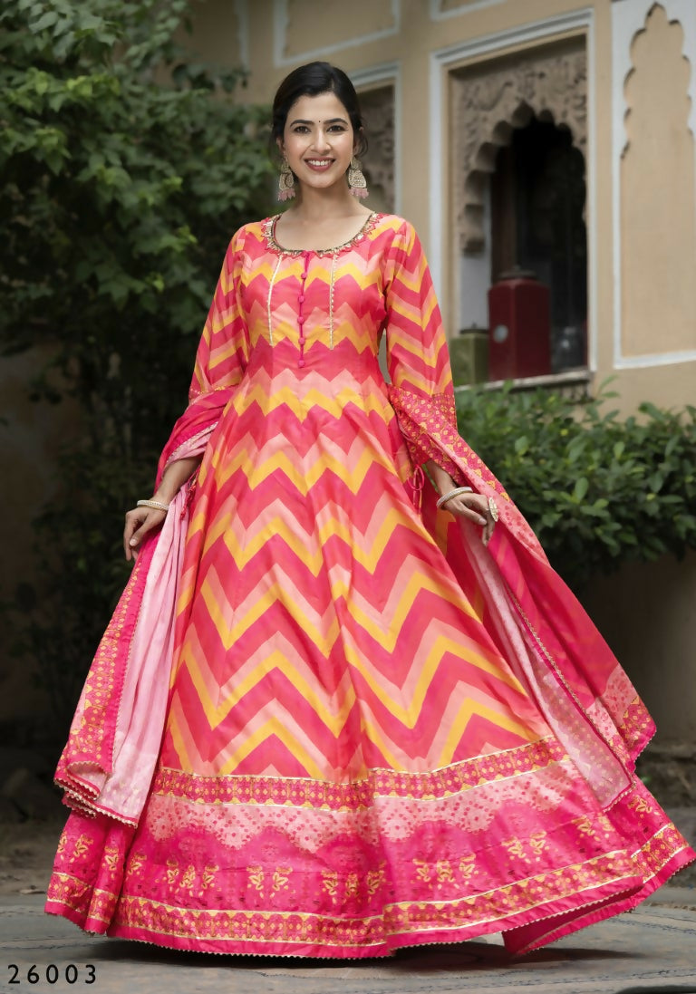Wedding Designer Multi Soft Dola Silk Anarkali suit with Dupatta - Samanta | Grocsy