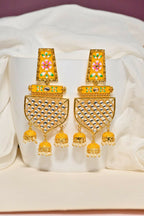 Yellow Traditional Gold-Polished Meenakari Jhumka Jhumki Earrings Indian Jewellery For Women Girls By House of Ree - Swadesiicart