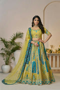 Kesar Fab Yellow Banarasi Silk Embroidered Lehenga | Grocsy