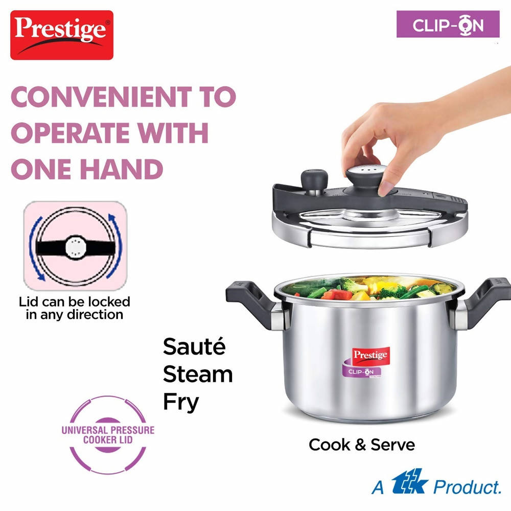Prestige Stainless Steel Clip On Pressure Cooker | Grocsy