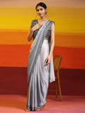Grey Ombre Satin Georgette Plain Ready to wear Saree with stitched Blouse - Vrinda | Grocsy