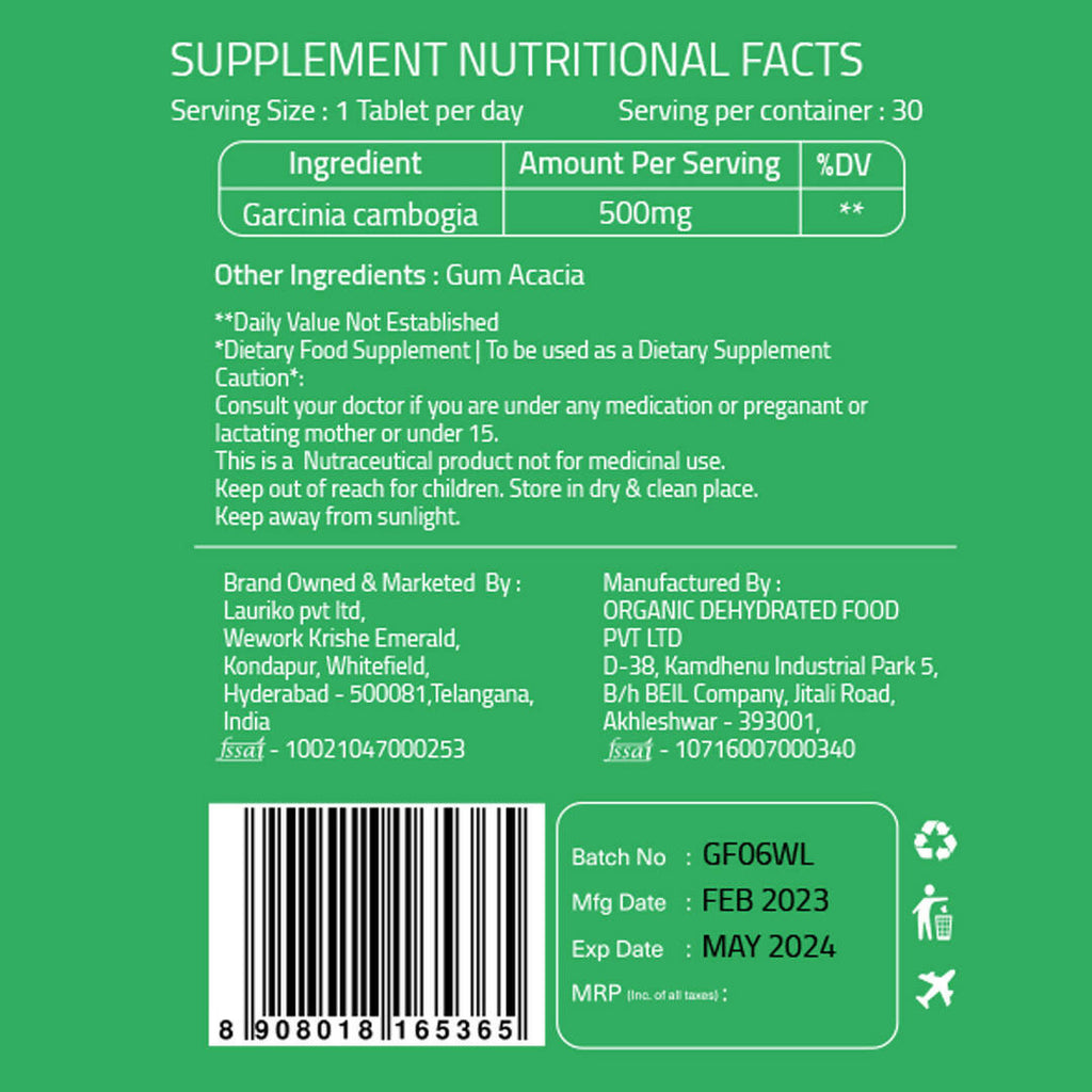 Laurik Garcinia Cambogia Tea Extract Tablets | Grocsy