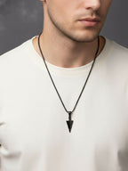 NVR Men's Black Arrow Shaped Rhodium Plated Pendant with Chain | Grocsy