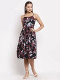 Myshka Women's Multi Color Crepe Printed Sleeveless Square Neck Casual Dress | Grocsy