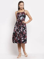 Myshka Women's Multi Color Crepe Printed Sleeveless Square Neck Casual Dress | Grocsy