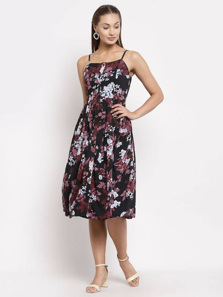 Myshka Women's Multi Color Crepe Printed Sleeveless Square Neck Casual Dress | Grocsy