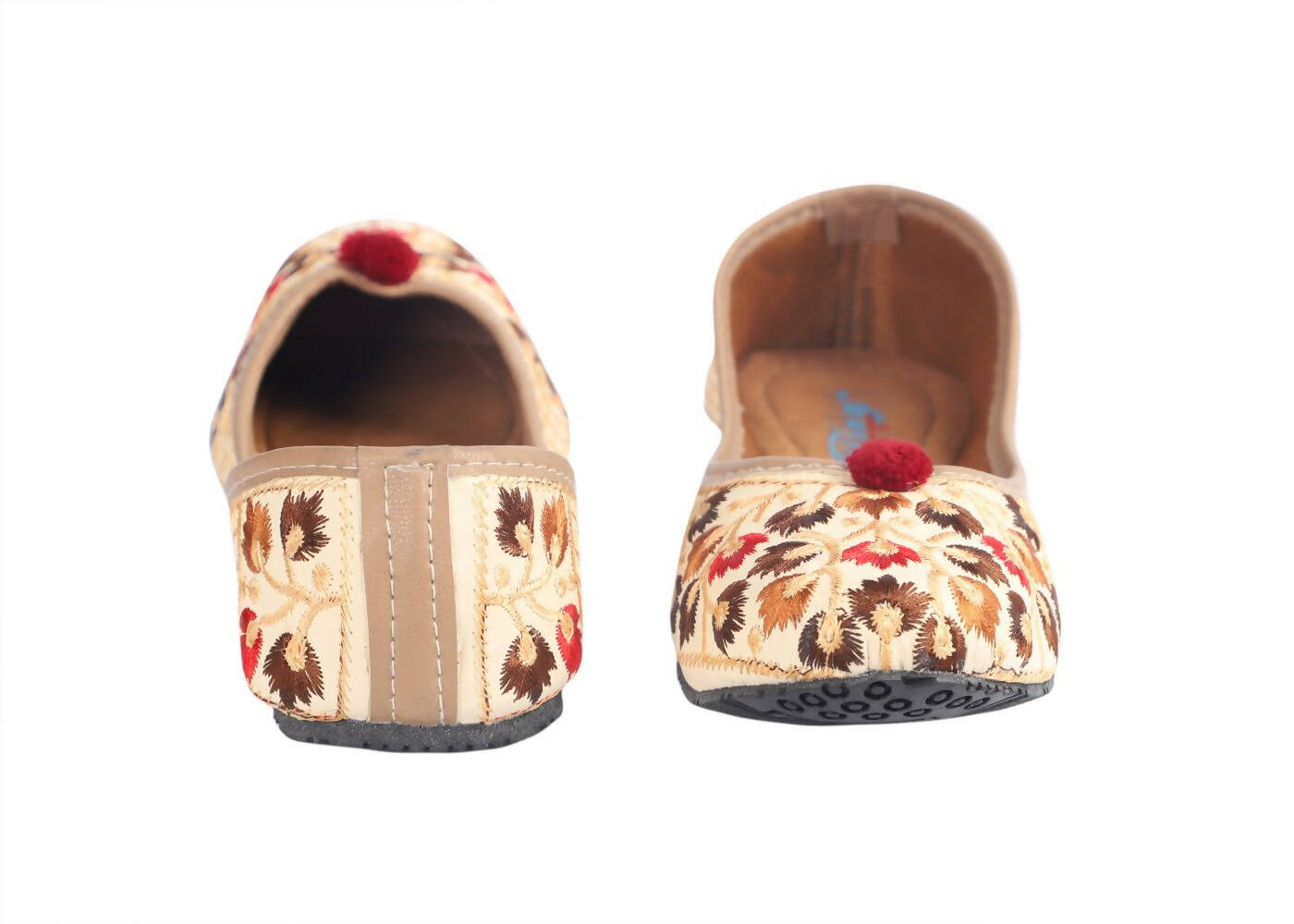 Tiny Bugs Girls Ethnic Floral Embroidered Juttis - Beige | Grocsy