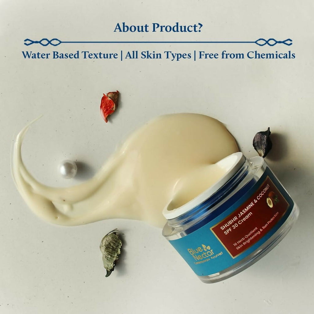 Blue Nectar Shubhr Jasmine & Coconut SPF 30 Sunscreen Face Cream for Plant Based Sun Protection | Grocsy