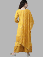 Ahalyaa Women Mustard Crepe Printed Kurta Palazzo Set With Dupatta | Grocsy