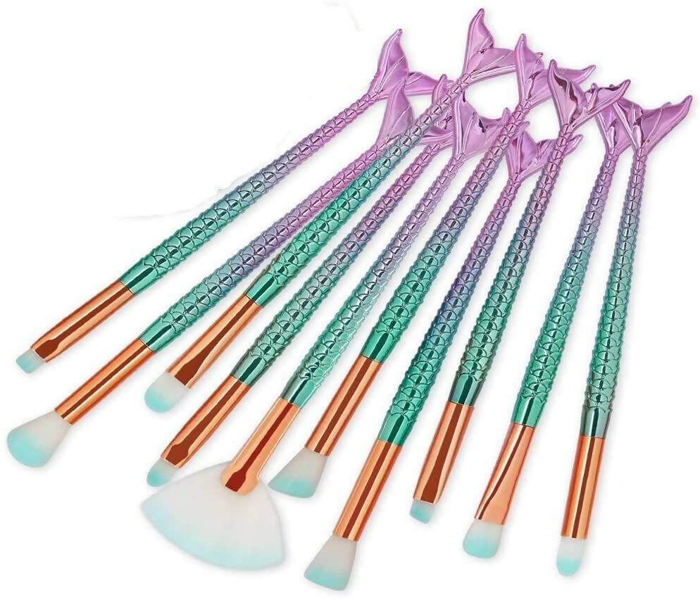 Favon Pack of 10 Professional Mermaid Shaped Makeup Brushes | Grocsy