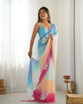 Sky Blue Georgette Pedding Color, Embroidery Work Party Wear Saree - Erisha | Grocsy