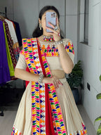 Yash Enterprise Cream Rayon Cotton Embroidery Semi Stitched Navratri Top Chaniya Choli | Grocsy