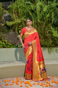 Jyoti Fashion Women's Red Paithani Silk Zari Woven Saree with Blouse | Grocsy