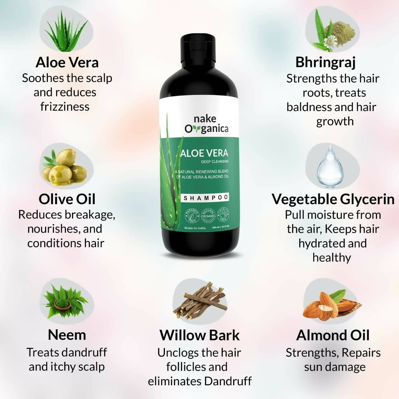 Nake Organica Aloe Vera Shampoo - Deep Cleansing | Grocsy