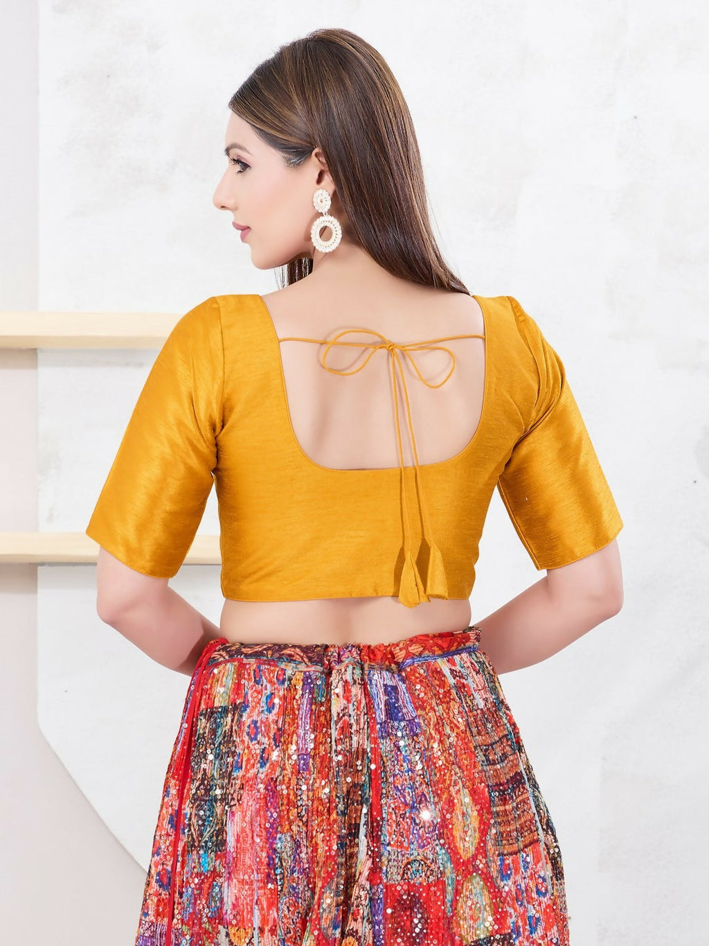 Joban Fashion Mustard Dupion Silk Elbow Sleeveless Front Open Blouse | Grocsy