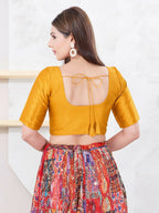 Joban Fashion Mustard Dupion Silk Elbow Sleeveless Front Open Blouse | Grocsy