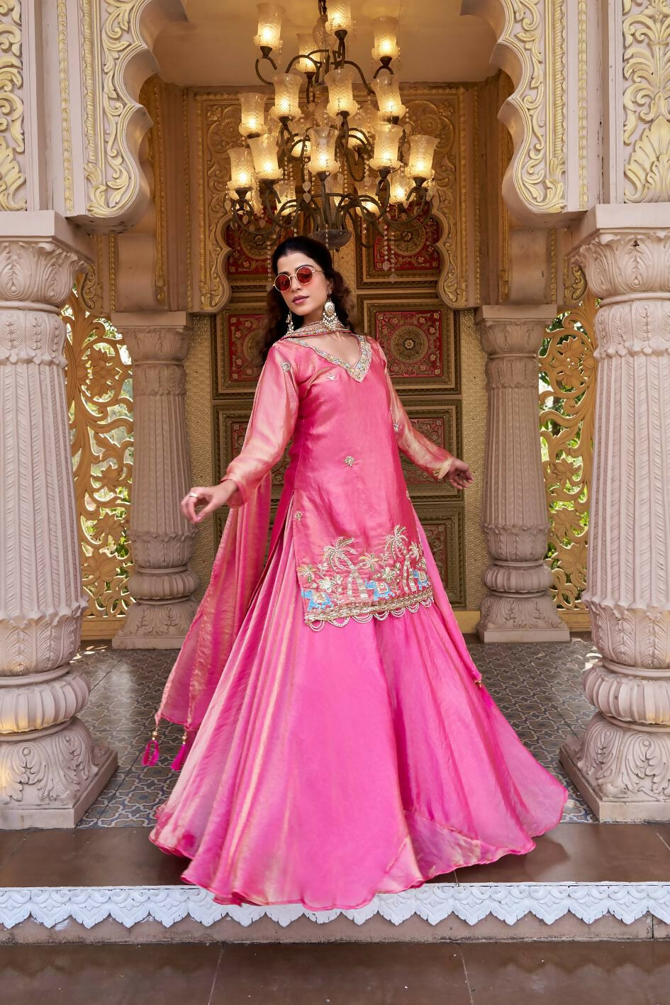 Teeya Creation Womens New Stylish Moti Beads With Cording Sequence Thread Embroidery Work Pink Kurta Set | Grocsy