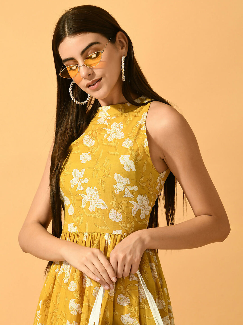 Myshka Women's Yellow Fit and Flare Party Dress | Grocsy