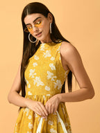 Myshka Women's Yellow Fit and Flare Party Dress | Grocsy