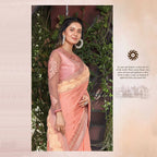 Peach Colored Satin Silk Embroidered Saree With Blouse - Norita Royal Adveka | Grocsy
