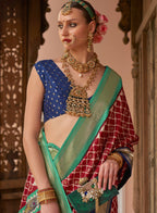 Maroon Silk Geometric Printed Saree With Unstitched Blouse Piece - Aanchal | Grocsy
