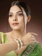 NVR Women's Set of 2 Gold-Polished Pearl Handcrafted Traditional Bangles