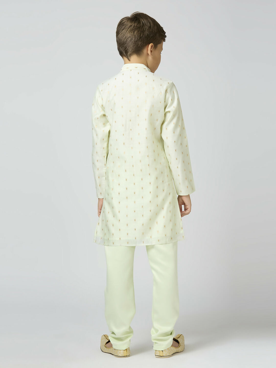 Joban Fashion Kids Island Full Sleeves Chanderi Kurta, Pyjama Set with Traditional Butta Work - Pista | Grocsy