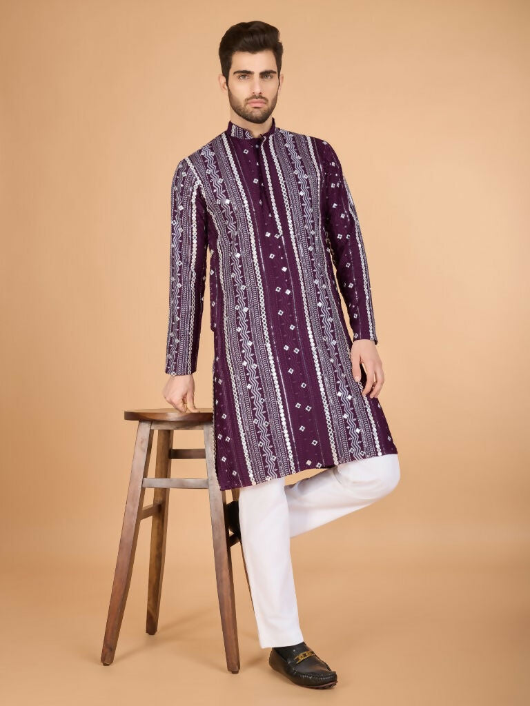 Vastranavya Purple Exclusive Festival Wear Pure Viscose Rayon Sequence & Foil Mirror Heavy Embroidered Work Kurta | Grocsy