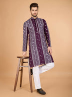 Vastranavya Purple Exclusive Festival Wear Pure Viscose Rayon Sequence & Foil Mirror Heavy Embroidered Work Kurta | Grocsy