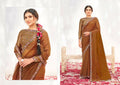 Rust Crepe Shimmer Silk Handwork Saree with Unstitched Blouse - Norita Varya | Grocsy