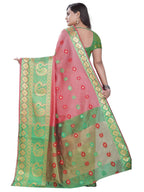 Vamika Banarasi Cotton Silk Peach Weaving Saree | Grocsy