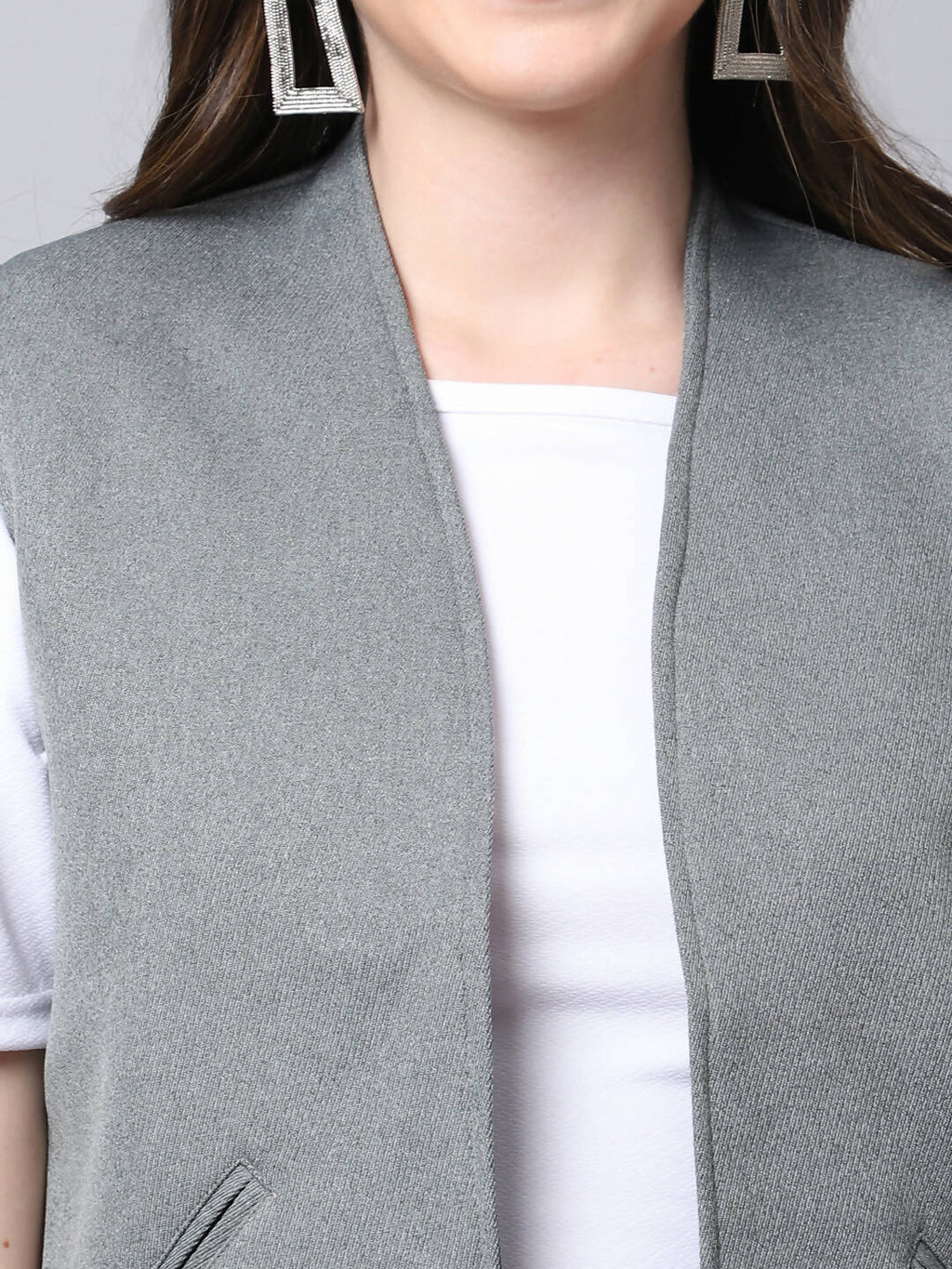 Even Apparels Grey Polyblend Open Front Women's Waistcoat | Grocsy