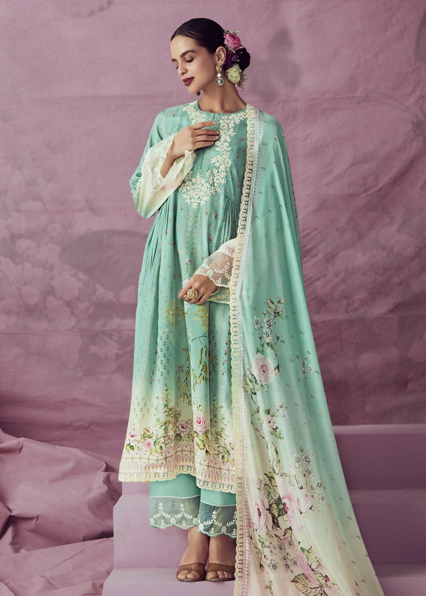 Aqua Green Muslin Cotton Printed Trendy Salwar Kurta Set - Emponline | Grocsy