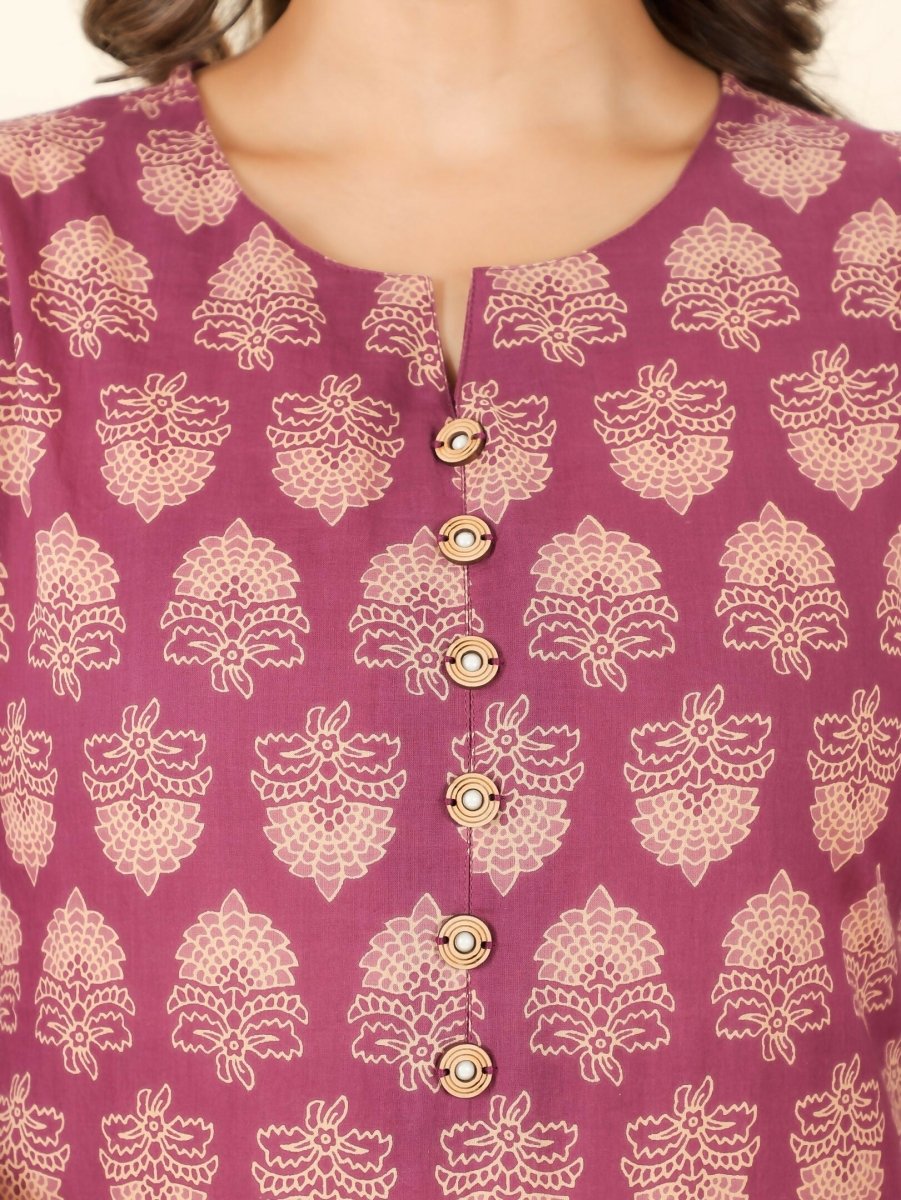 Aramya Pink Soft Cotton Floral Print A-line Kurta Set for Women | Grocsy