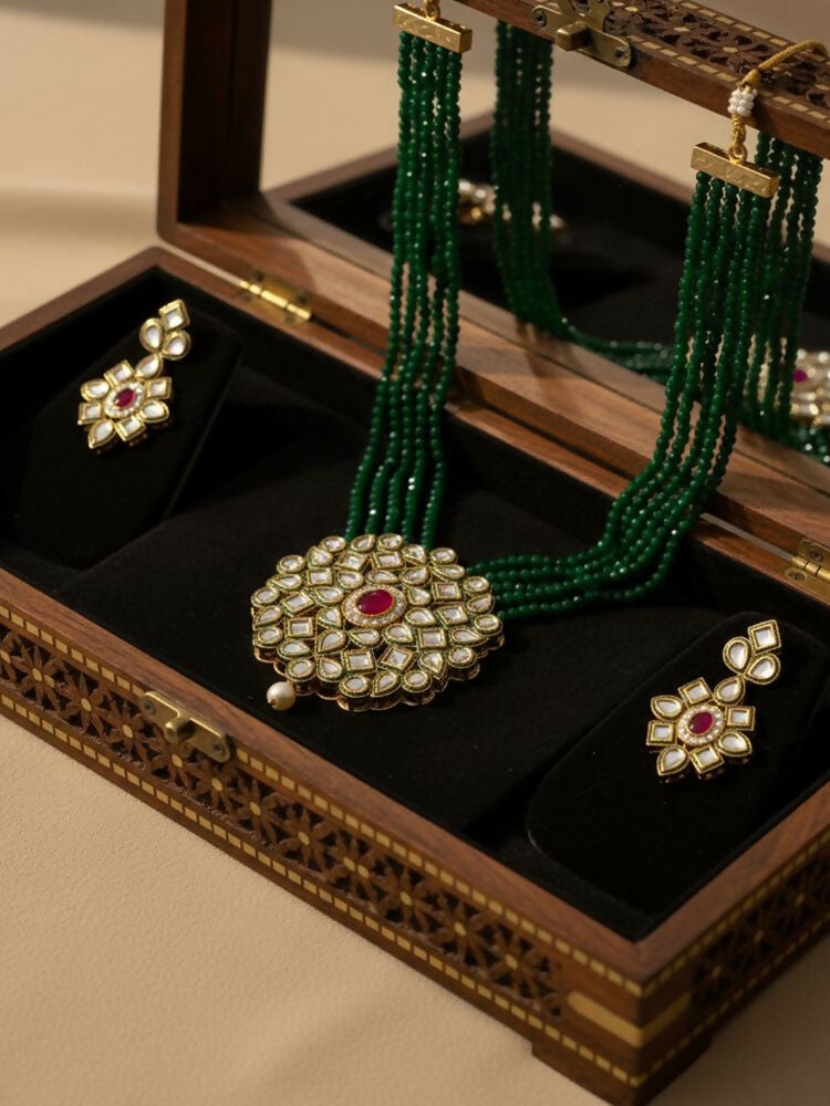 NVR Women Gold Plated Green Kundan Jewellery Set | Grocsy