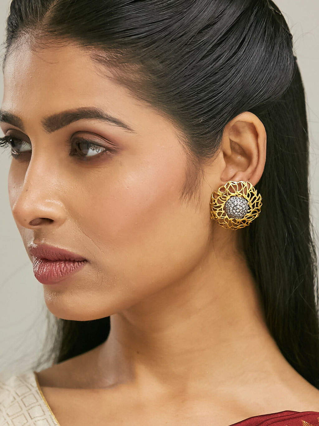 Nuyug 22k Gold Plated Filigree Statement Studs | Grocsy