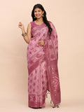 Shree Shyam Fashion Linen Cotton Light Pink Saree | Grocsy