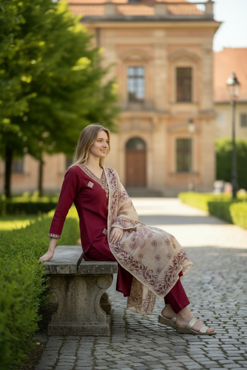 The52 Women's Beautiful Rayon Slub Fabric Embroidery Work Straight Kurta Pant and Dupatta Set | Grocsy