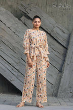 Women's Partywear Designer Cream & Multi Muslin co-ord set - Stylishta | Grocsy