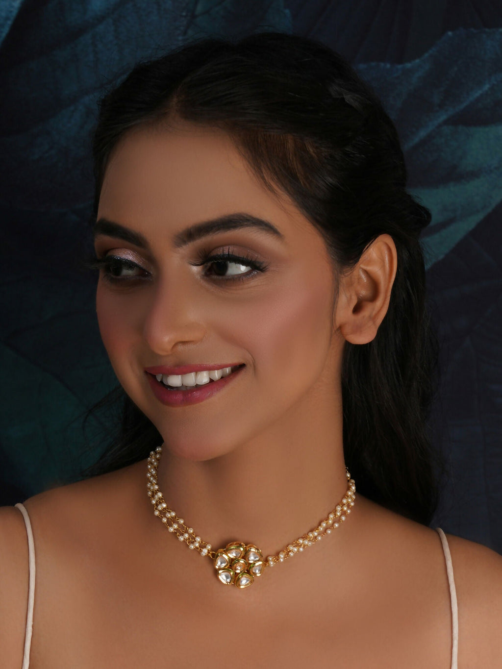 Kundan & Pearl Neckpiece (Gold) - Ruby Raang | Grocsy