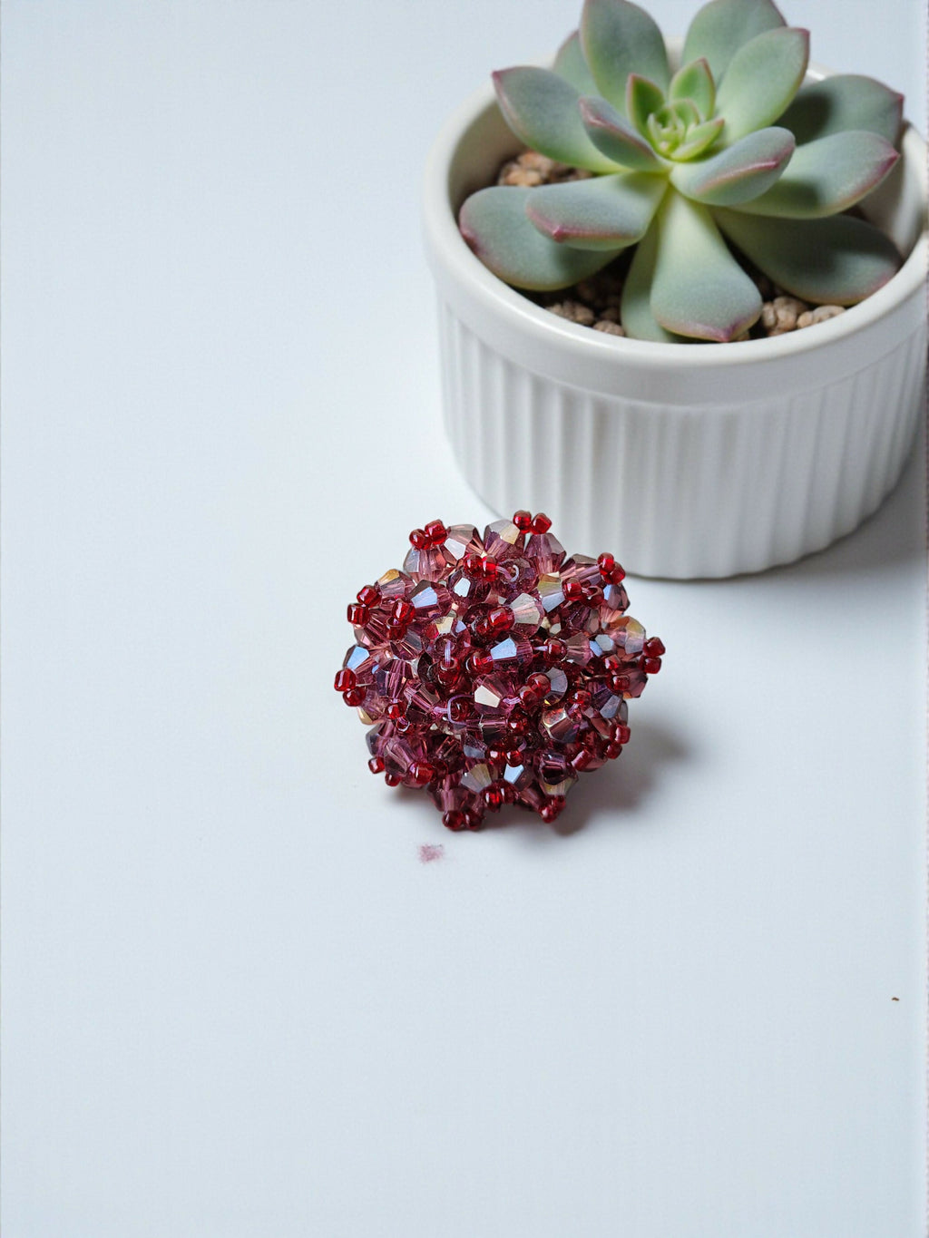 Inhanns Rang-E-Roshan Adjustable Ring – Handmade Crystal Statement Ring - Maroon 1 | Grocsy