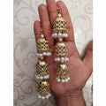 MS Fashion India Bridal Gold-Polished White Pearl Hanging Jhumka Earrings | Grocsy
