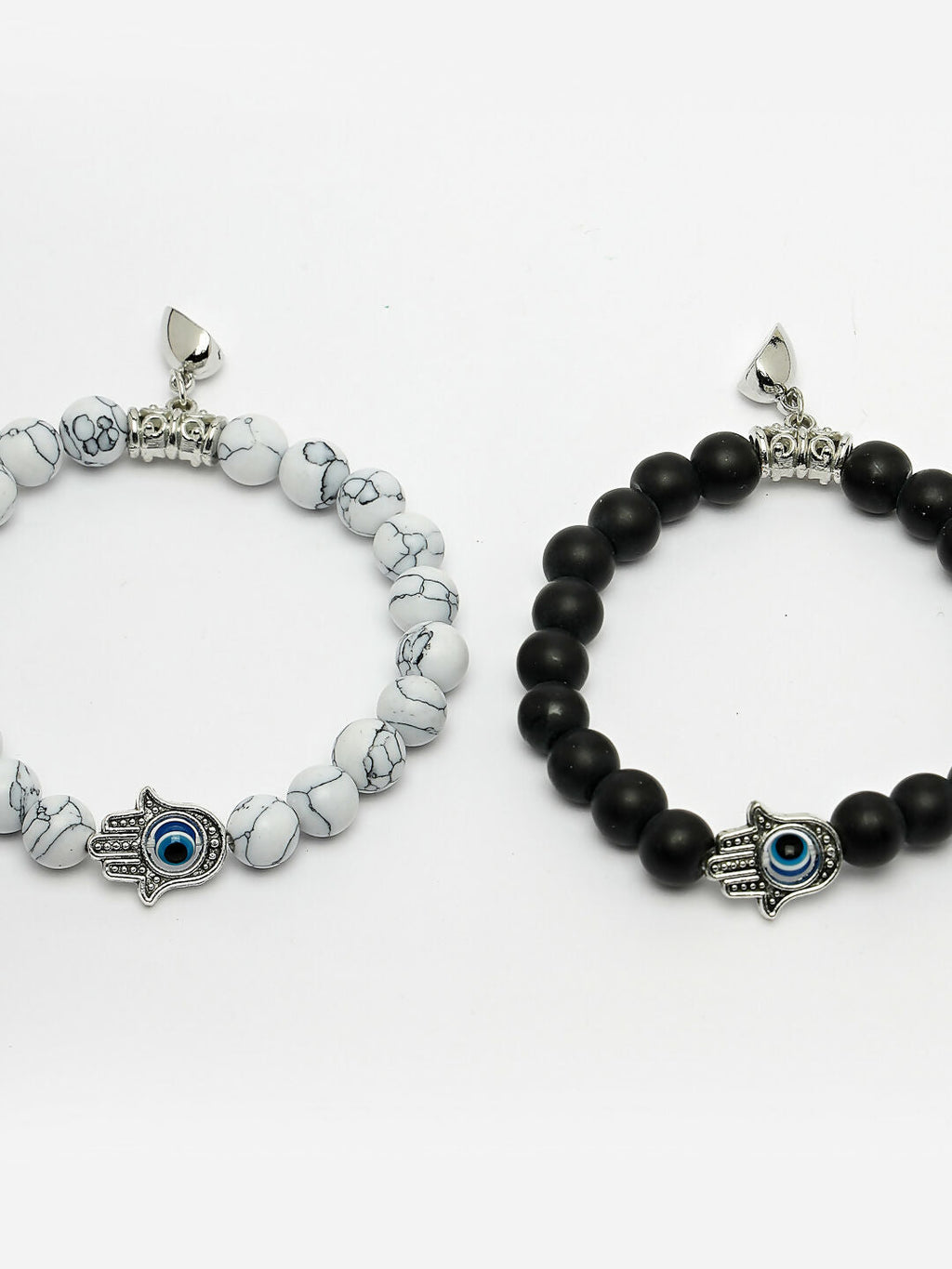 NVR Men & Women Set of 2 Black & White Marbel Crystal Bracelet | Grocsy