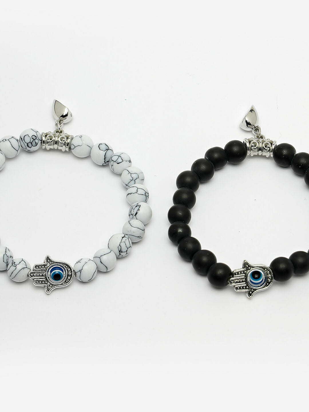 NVR Men & Women Set of 2 Black & White Marbel Crystal Bracelet | Grocsy