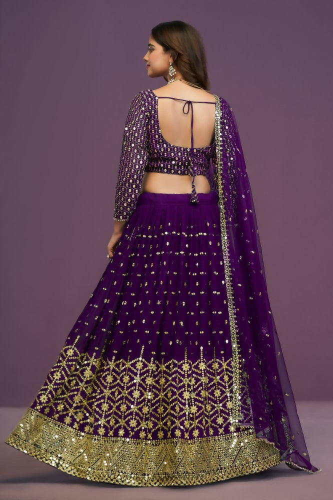 Purple Georgette Embroidery Sequence Work Lehenga Choli Set - Jihu Culture | Grocsy