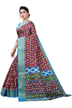 Vamika Purple and Blue Linen Jari Border Saree Online At Low Price | Grocsy